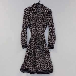 Tommy Hilfiger Black and White Patterned Long Sleeve Dress
